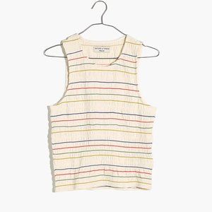 Madewell Texture & Thread Rainbow-Stitch Smocked Tank Top, size XXL